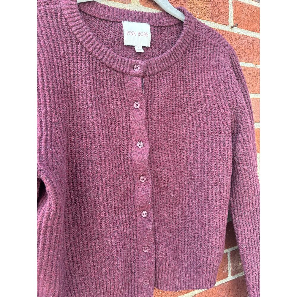 Pink Rose Womens Cropped Cardigan Sweater Size Small Purple Button Front Knit - Picture 6 of 8
